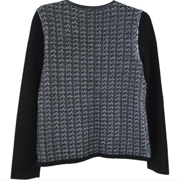 Talbots Pure Italian Merino Wool Zip Up Cardigan Sweater Medium Black White - Picture 2 of 4